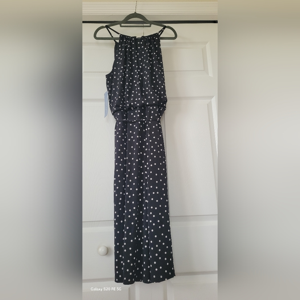 London Times Black and White Halter Jumpsuit